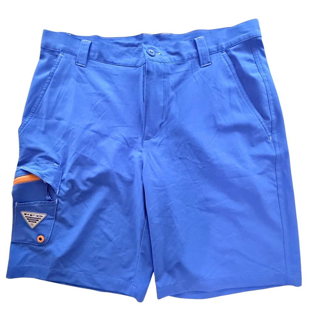 Columbia PFG Mens Blue Fishing Cargo Shorts Omni-Shield Size 34 10 Inseam